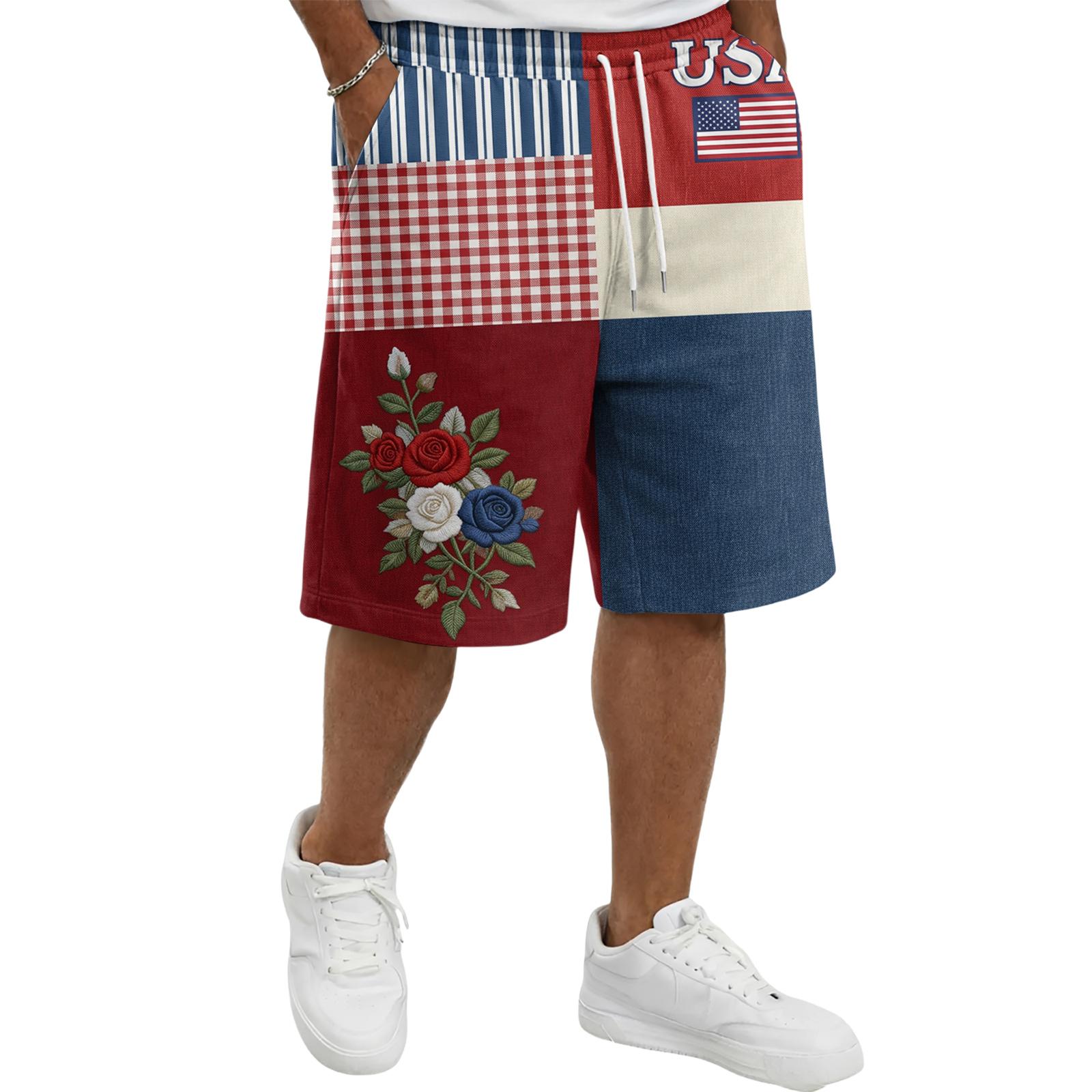 

Men s Casual Drawstring Shorts with Patchwork Print and Lettering USA Design Comfortable Fit Lightweight Fabric Suitable for Everyday Wear S Кіновар