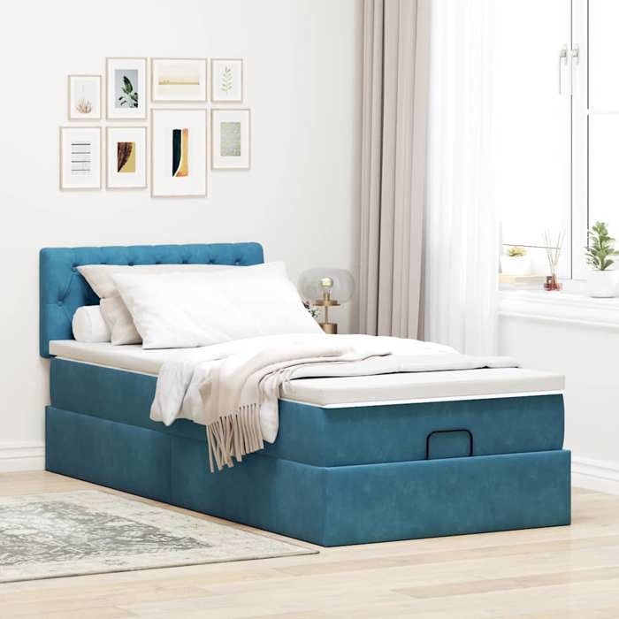 VidaXL Cadre de lit ottoman avec matelas bleu foncé 80x200 cm velours, cadre de lit, cadre de lit rembourré, cadre de lit 3311811