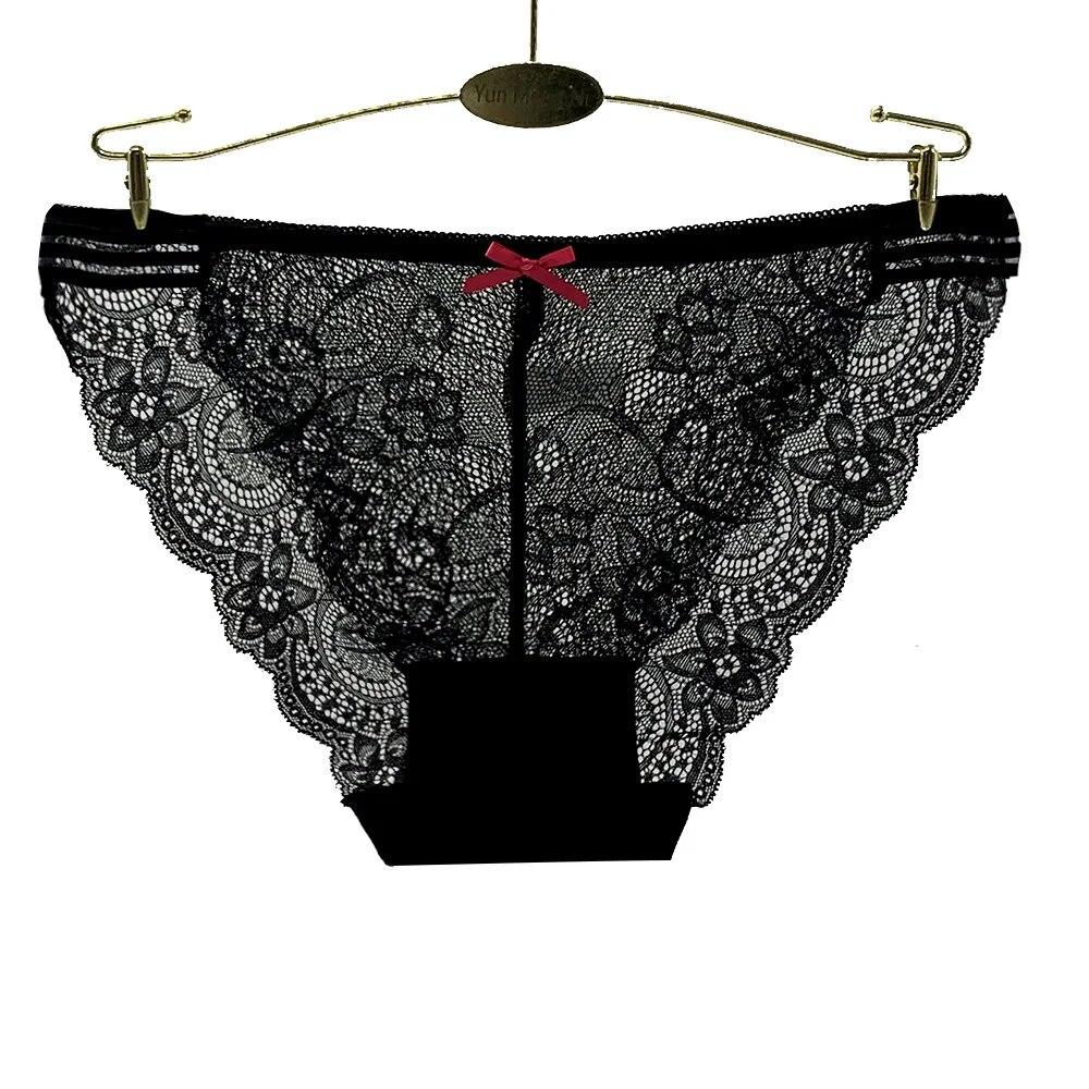 Woman Cotton Underwear Sexy Lace Briefs Transparent Bikini Panties Underpants Knicker Lingerie 6 Pcs/set