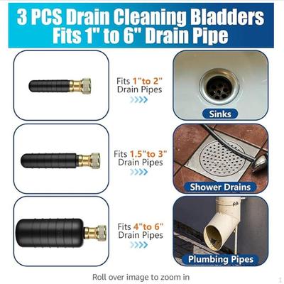 Drain Bladder Kit Rubber Professional Fit 1" To 6" Pipes Including Gloves and Storage Bag Cleaning