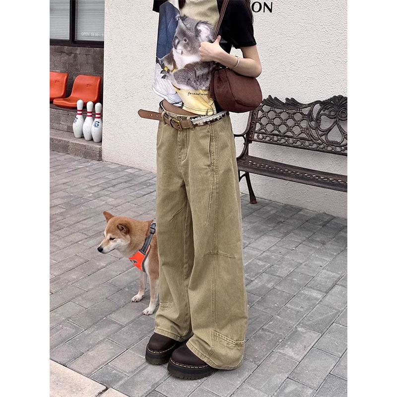 

2025 Women s Khaki Curved Jeans: American Style, Plus Size, Wide Leg, Autumn Collection S хаки