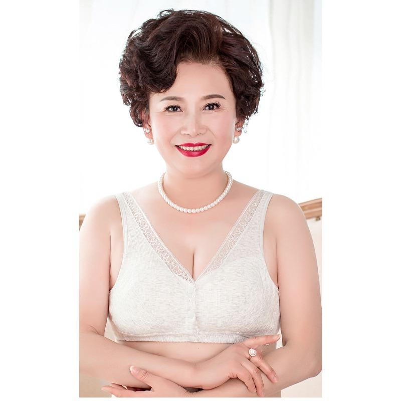 Comfortable Breathable Front Open Vest Style Wireless Bra For Elderly Women