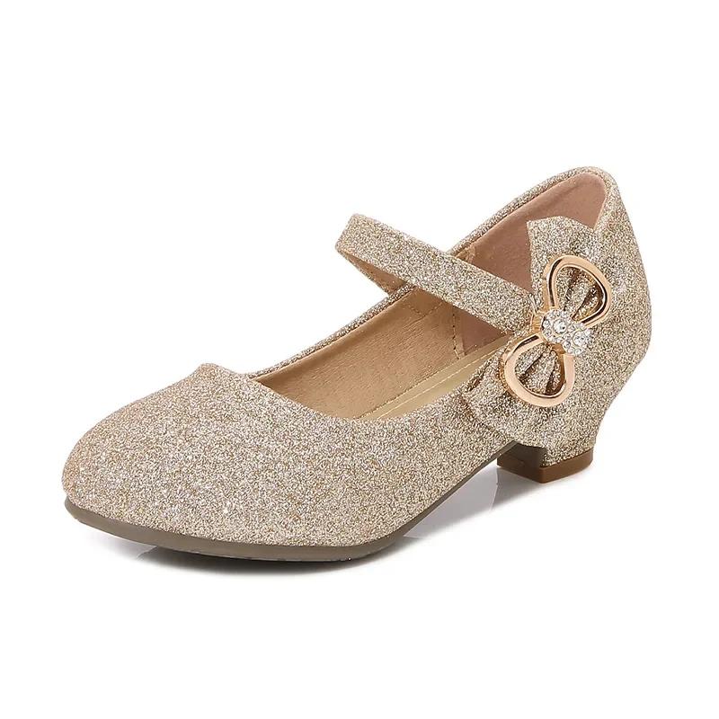 

Новые роскошные туфли для девочек, милые детские кожаные туфли с блестками для принцессы, свадебная вечеринка, модные элегантные универсальные детские туфли на высоком каблуке 26 золотой