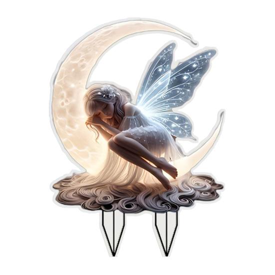 Acrylic Moon Fairy Garden Stake Decoration Weather-proof Outdoor Yard Lawn Patio Pathway Waning Moon Elf Stake Stick Ornament
