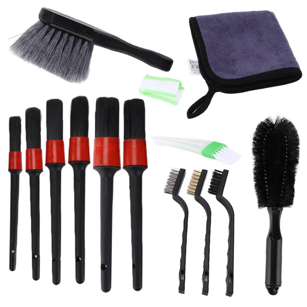 14 st Bilvårdsborstkit Mikrofiberduk för Rengöring Hjul Interiör Instrumentbräda Motor