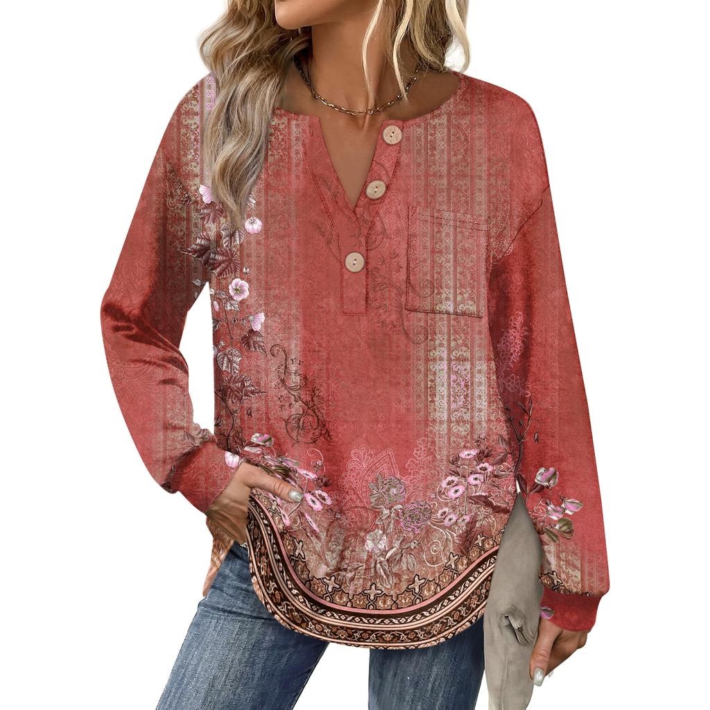 Women's Retro Printed Fashionable Long-sleeved Top