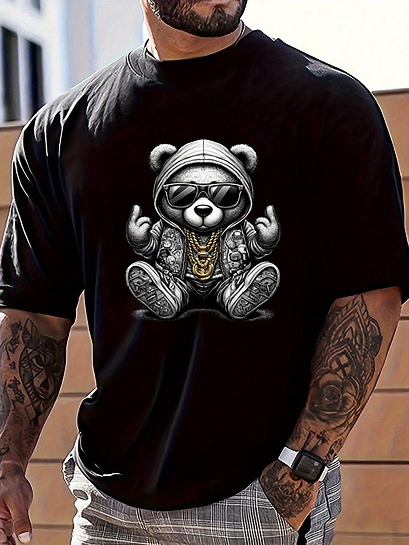 GUOYAN TOP Heren plus size puur katoen T-shirt casual korte mouw ronde hals cartoon beer print zomerpatroon T-shirt heren T-shirt 4XL