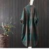 Women's Point Collar Long Sleeve Plaid Oversized Casual Blouse Linen Cotton Tunic Shirt Vintage Single Breasted Spring Thin Outerwear Cardigan