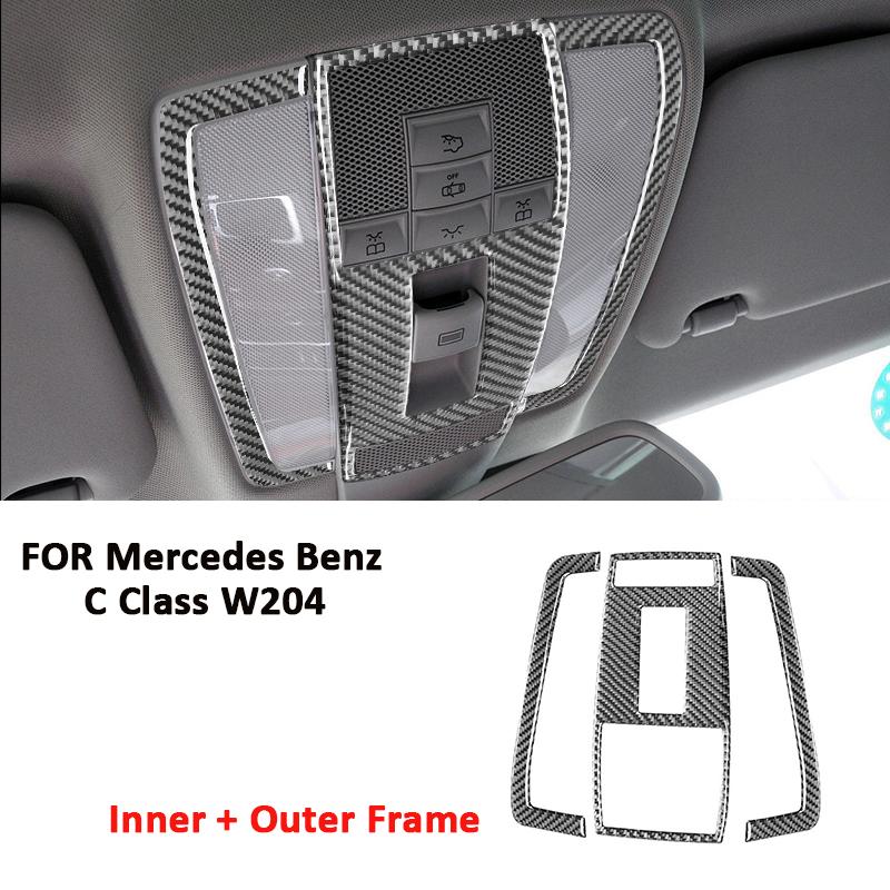 Carbon Fiber Car Roof Reading Light Panel Book Lamp Trim Cover Frame Decoration Sticker For Mercedes Benz C Class W204 2007-2014