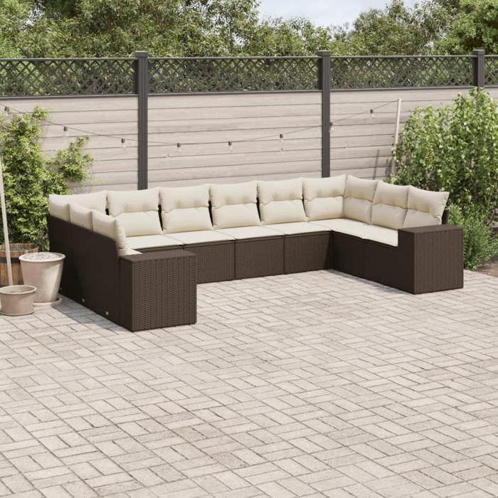 VidaXL Garden Lounge Set with Cushions 10 Pcs, Patio Sofas, Furniture Set, Outdoor Terrace Furniture, Brown 3223072
