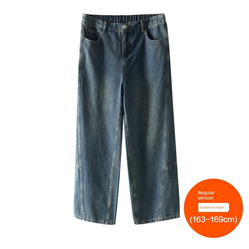 

Plus size women clothing [Chic Jeans] Three Pants Length Summer Retro High Waist Slimming Split Straight Wide Leg Pants Retro Blue (163-169cm) 42