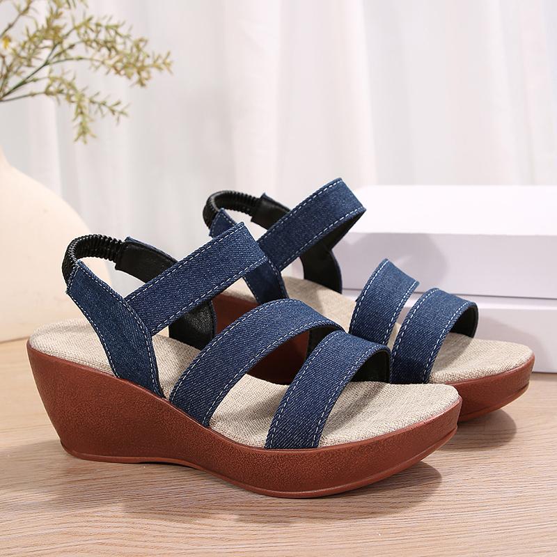 Fashion Denim High Heel Sandals for Women Elastic Band Platform Wedge Sandals Woman 2024 Light Casual Summer Gladiator Shoes