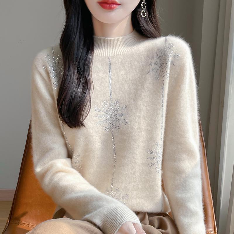 Women's Cashmere Sweater Qinghe Cashmere 30% Cashmere 70% Wool Autumn and Winter Pullover Warm and Fashionable