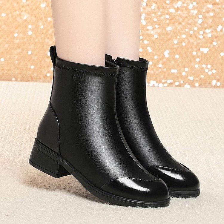 

Winter new velvet thickened non-slip thick heel middle heel Martin boots side zipper warm cotton boots 35