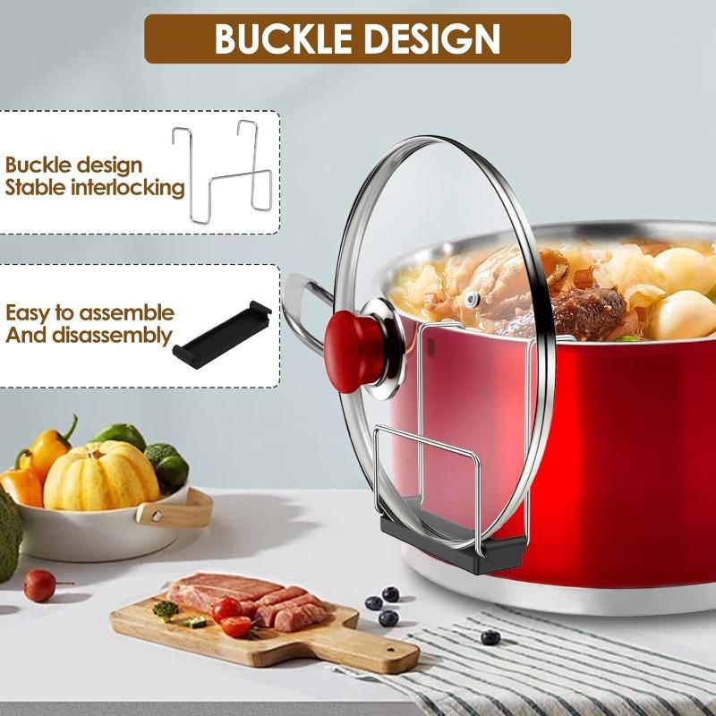 3PCS Multifunctional Stainless Steel Pot Lid Holder Non-Slip Space-Saving Anti-Tip Lid Organizer for Kitchen Restaurant