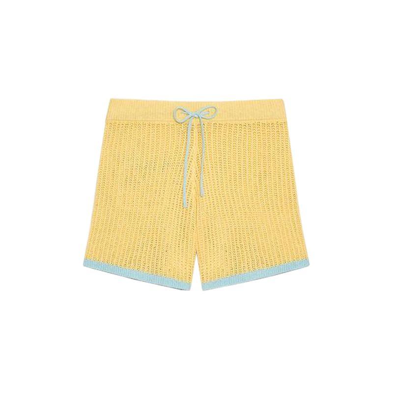 

Polo Collar Knitting Outwear 3920260 3920284 Knitting High Waist Shorts 3920261 20285 Light yellow pants L