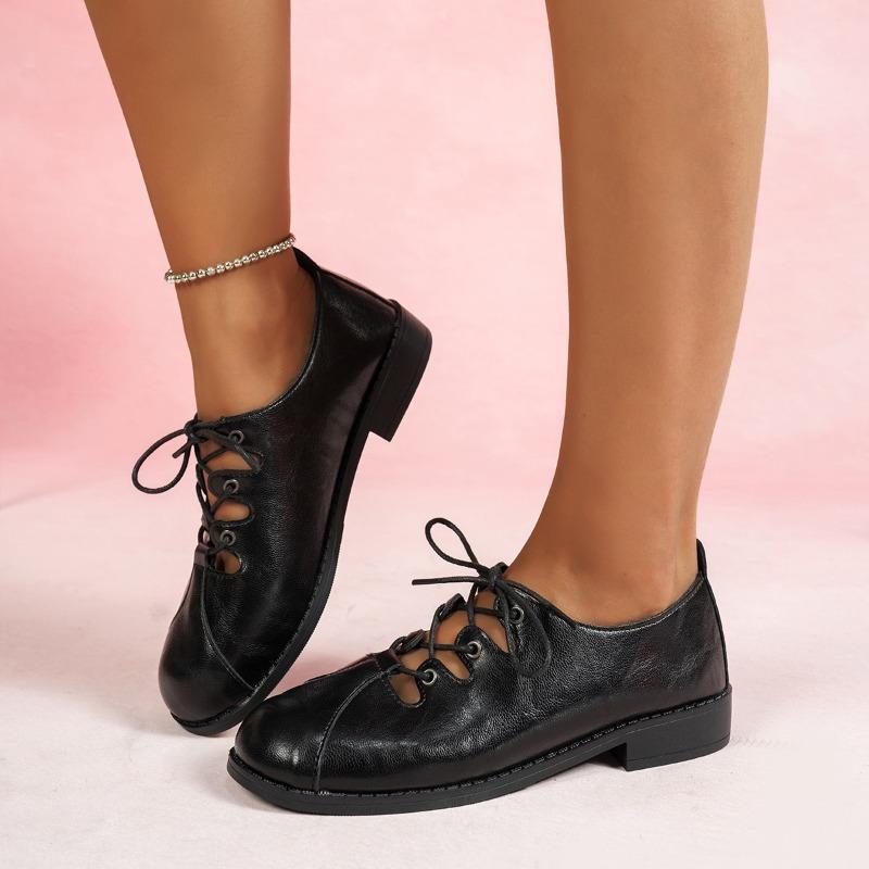 Módní britský styl kulatá špička šněrovací dámské 2025 jaro a podzim nové retro mokasíny ploché hluboké jednobotky