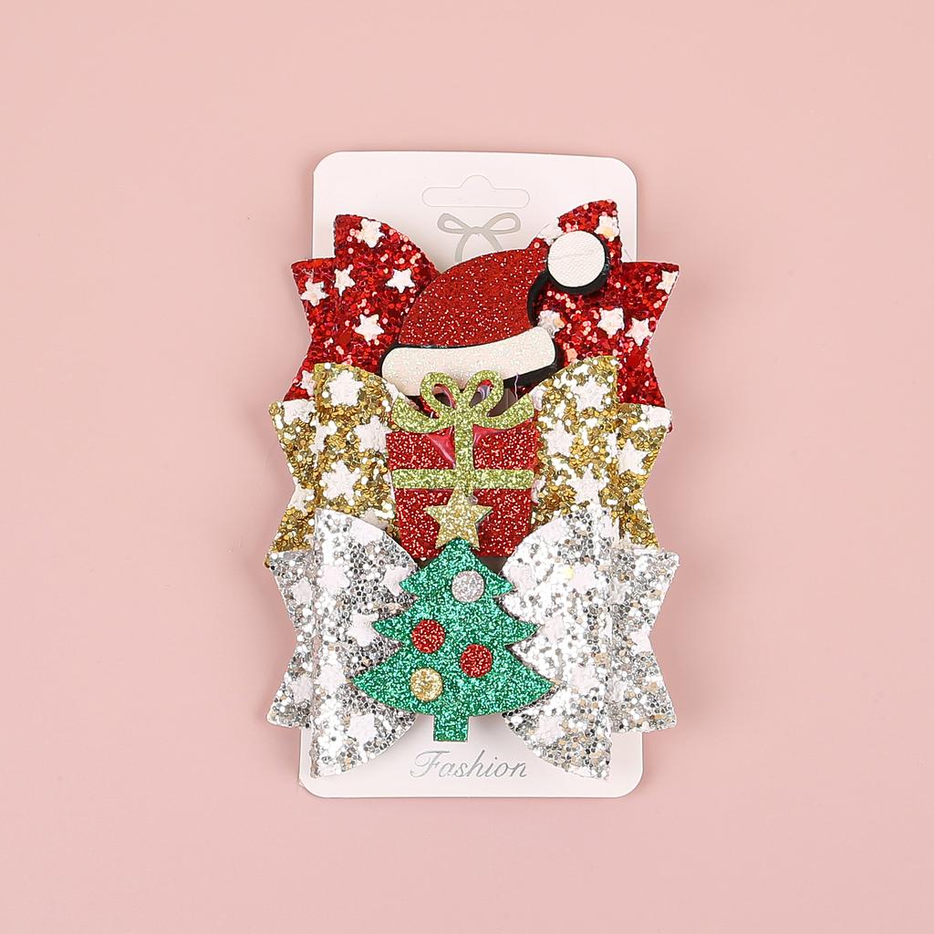 3pcs Christmas Elk Hair Bows Girls Santa Claus Hair Clip Heart Star Barrettes Children Kids Christmas Party Hair Accessories