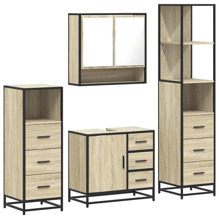 VidaXL Ensemble De Meubles De Salle De Bain 4 Pcs Chêne Sonoma, Armoire De Salle De Bain, Armoire De Rangement De Toilette, 3301286