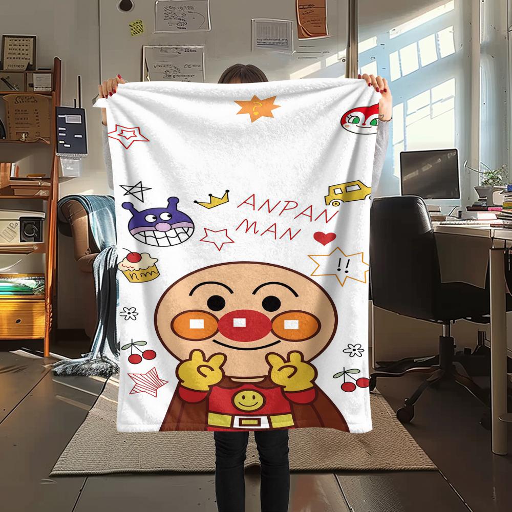 1PC Anpanman Print Flannel Blanket, High quality All Seasons, Home Decor, Warmth and Comfort, Perfect for Christmas Gifts