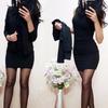 Vestido Bodycon Liso Sem Mangas Gola O 2 Peças/Conjunto Casaco Curto Quente para Escritório Mini 2026