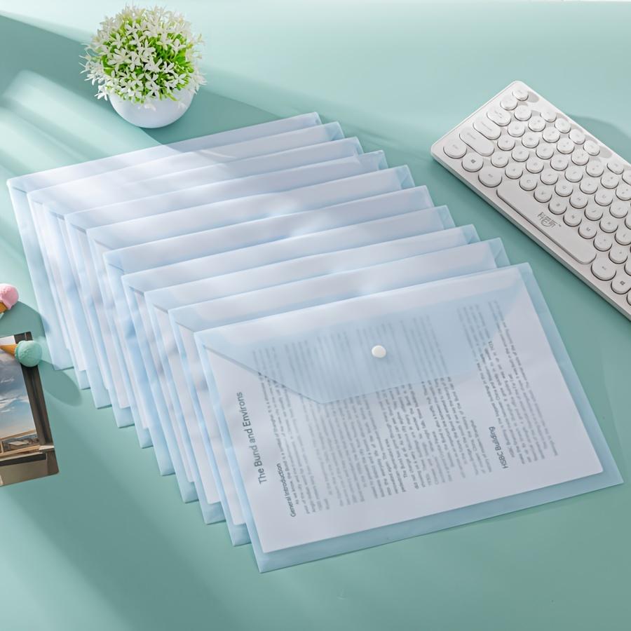 

10pcs A4 Size Morandi Color Palette Transparent & Multicolor PP Button Closure Envelopes - Ideal for School & Office Supplies синий