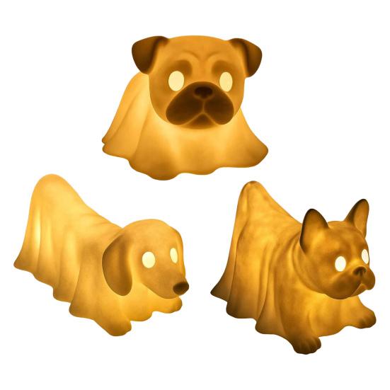 Halloween Ghost Dog Lamp Glowing Dachshund French Bulldog Nightlight LED Resin Draped Ghost Dog Figurine for Home Bedroom Desk Decor