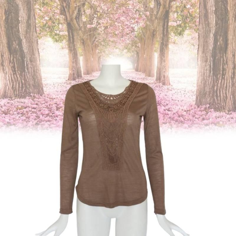 Elegant Lace Patchwork Long Sleeve Cotton Blouse For Women Geometric Design