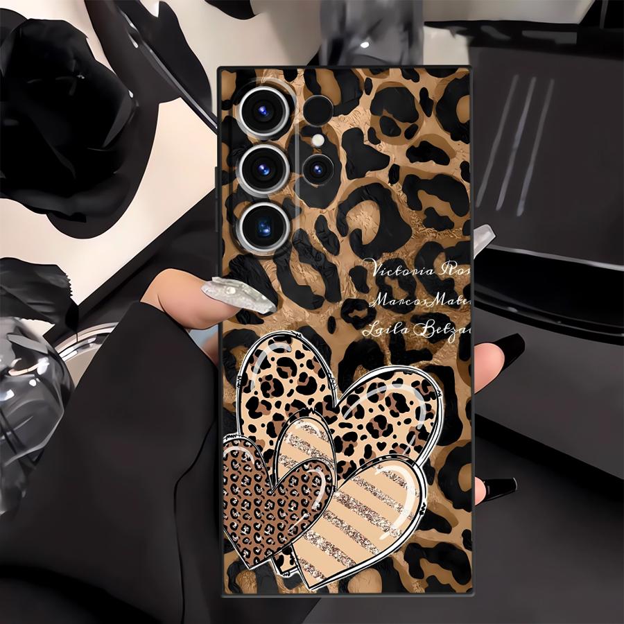 Black Soft Phone Cover Case for Samsung Galaxy S23 Ultra S25 Edge S24 Plus S20 S21 FE Cartoon Leopard Print Pattern