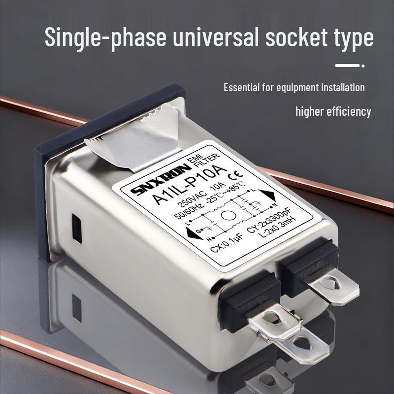 IEC Socket A1IL-P10A Power Filter, EMI Noise Reduction, 3A-10A, 250VAC