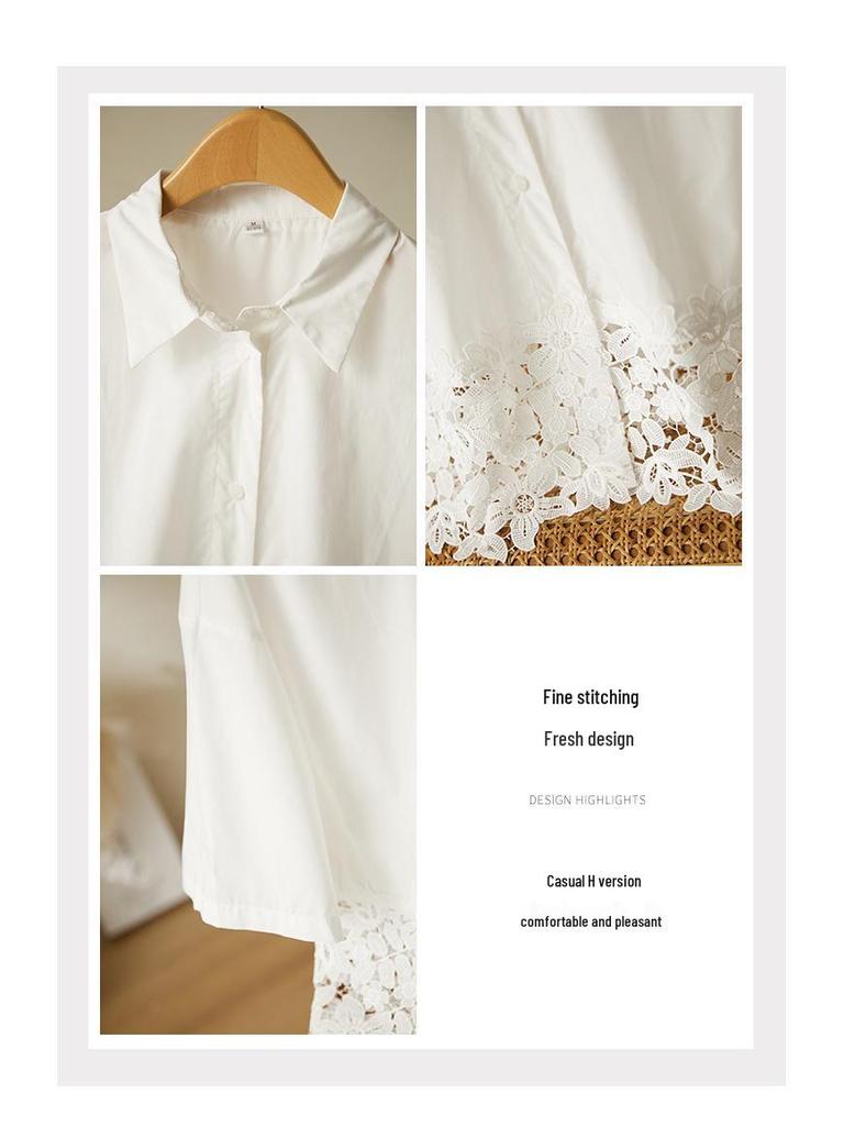 Damen Sommer Tencel Bluse: Einzigartiger Saum, Bestickt, Kurzärmeliges Design