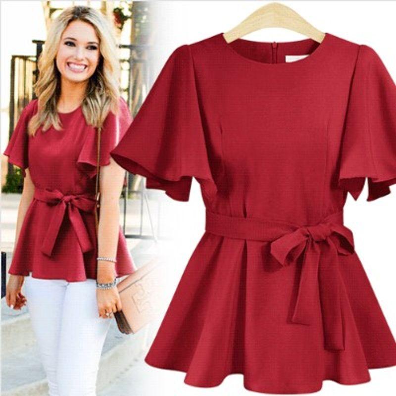 

European and American Style Spring and Summer New Lace-up Loose Waist Shirt Pink Plus size XXXL(Plus size XXXL)