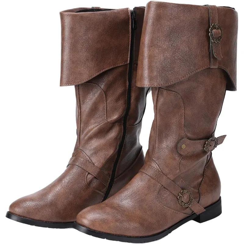 Retro Medieval Boots Nordic Viking Pirate Men Women Boots Riding Long Cosplay Boots for Halloween Party
