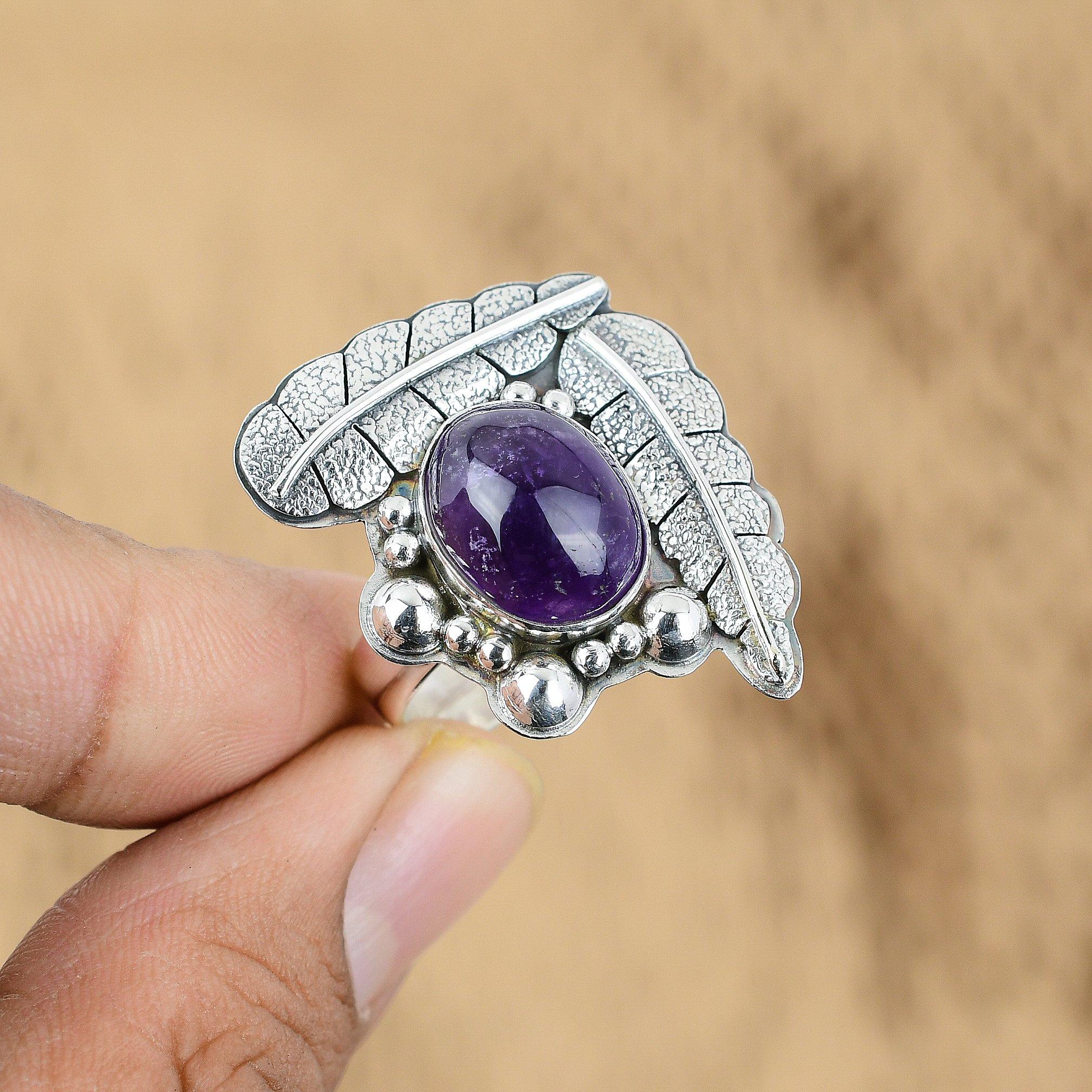

Natural African Amethyst Gemstone Promise Adjustable Ring 925 Silver For Girls Yes