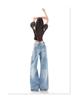 Women's American Retro Ripped Wide-Leg Jeans - 2026 Spring/Summer Collection, Versatile Slimming Design.