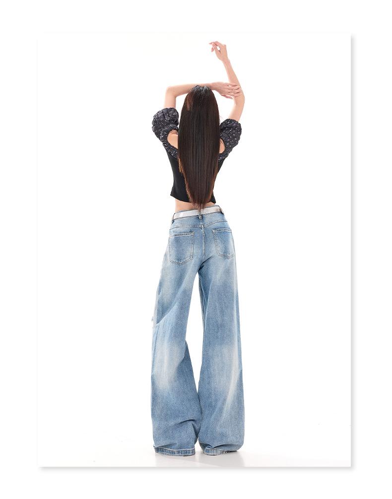Women's American Retro Ripped Wide-Leg Jeans - 2026 Spring/Summer Collection, Versatile Slimming Design.