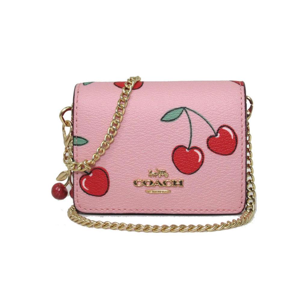 New COACH Boxed Coated Canvas With Smooth Leather Card Holder Wallet Regular Women's Pink Multicolor Monogram CF408-IMRHJ
