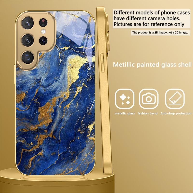 Marble Texture Map For Samsung Galaxy S26 S20 FE S21 S22 S23 Plus S24 Ultra S25 Ultra S21 S25+ S22FE Golden Glass Phone Case