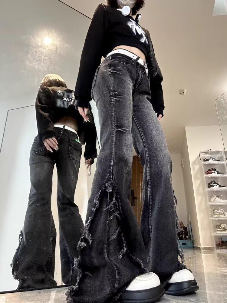 Women's Summer Ins Style Denim Bell Bottom Pants - Dark, Trendy High Street Niche Design