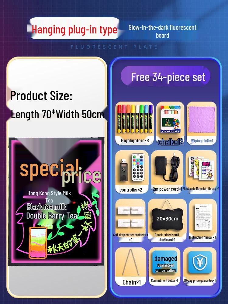 LED Luminous Blackboard Display Stand for Milk Tea & Barbecue Shop Entrances