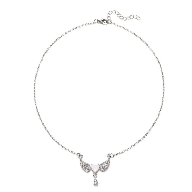 New jewelry: diamond-encrusted acrylic pendant simple and versatile alloy angel wings necklace for women