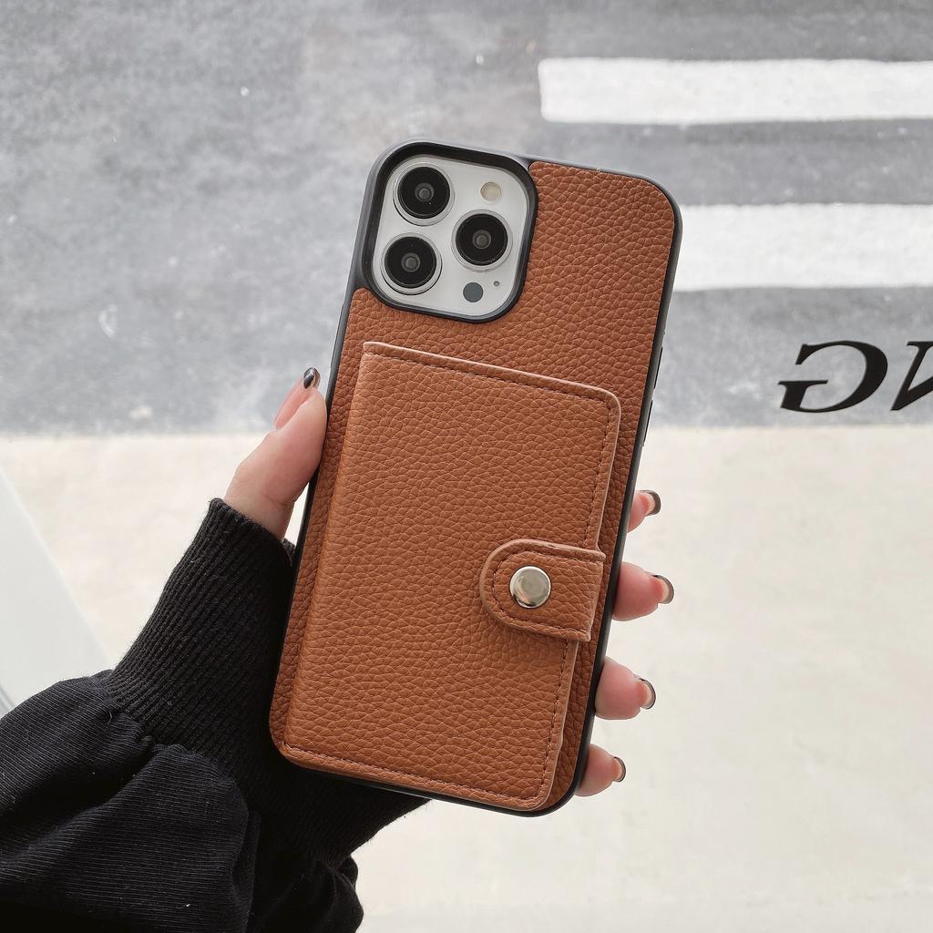 Applicable To Apple 14promax Mobile Phone Case iPhone13 Pro Lychee Pattern Left and Right Open Card Mobile Phone Case 12 Tide