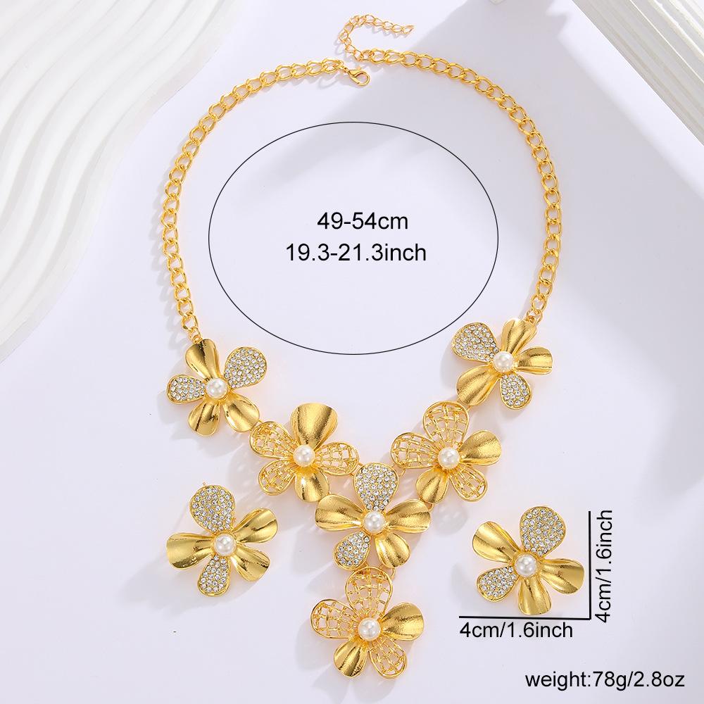 Exaggerated Design Floral Necklace Earring for Women Weddings Dinners Party Accessory