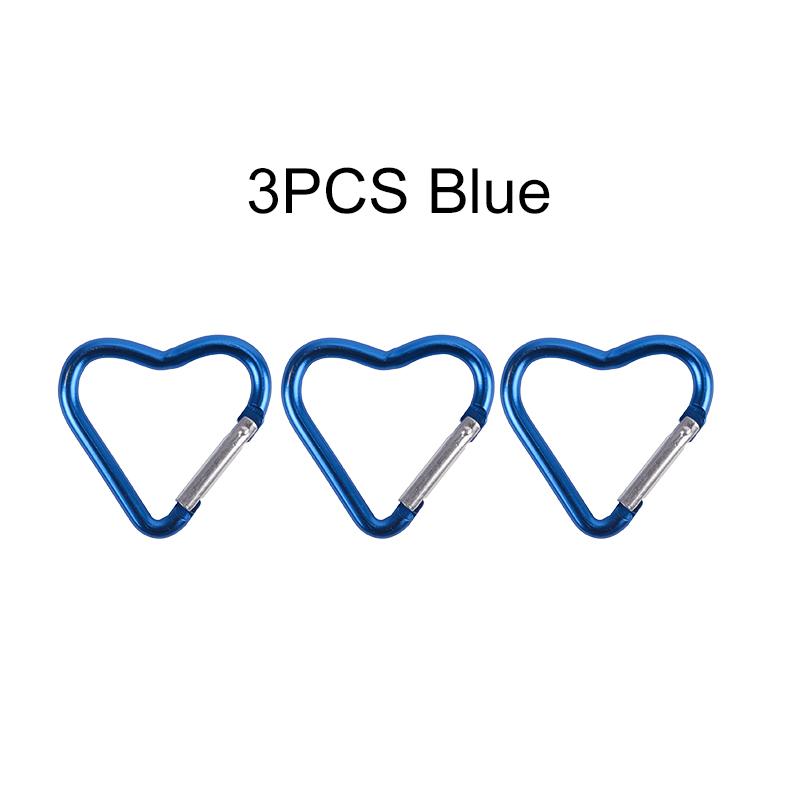 3PCS Heart Shaped Carabiner Colorful Aluminum Alloy Keychain for Camping Travel Luggage Key Ring Hanging Sorting Accessories ZYF