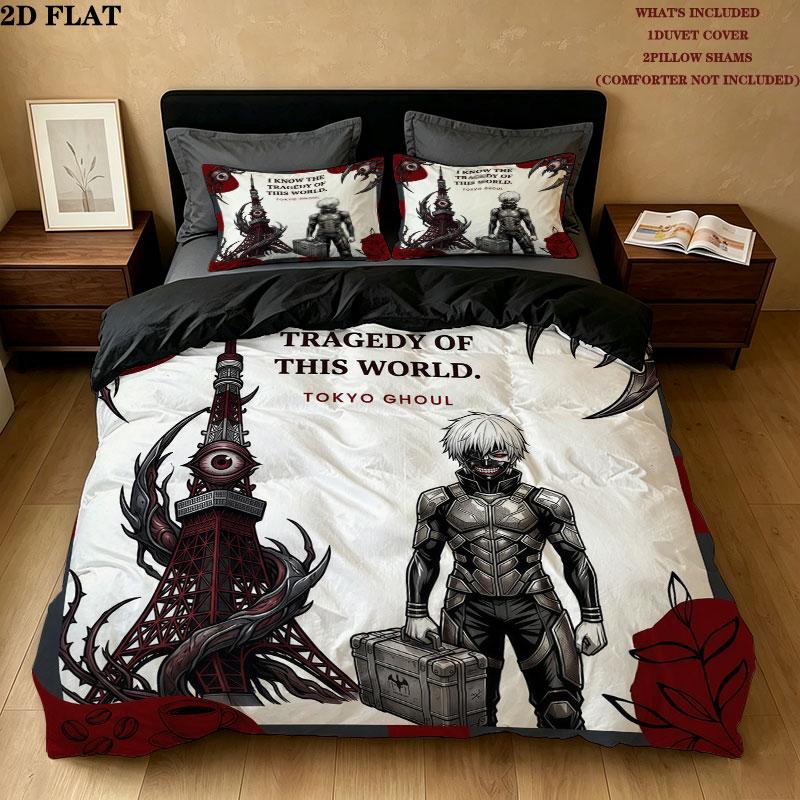 Tokyo Ghoul Vzor Povlečení Sada Prošívaných Dek Quilt Cover Povlak na Polštář Domácí Narozeninový Dárek(1 * povlak na peřinu + 2 * povlak na polštář, bez jádra)