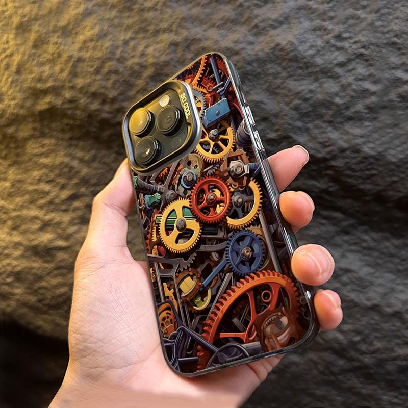 Cool Graffiti Mechanical Pattern TPU Basic Phone Case for iPhone 16 15 Pro Max 16E 14 13 12 11 XS X XR 7 8 Plus Hard Back Cover