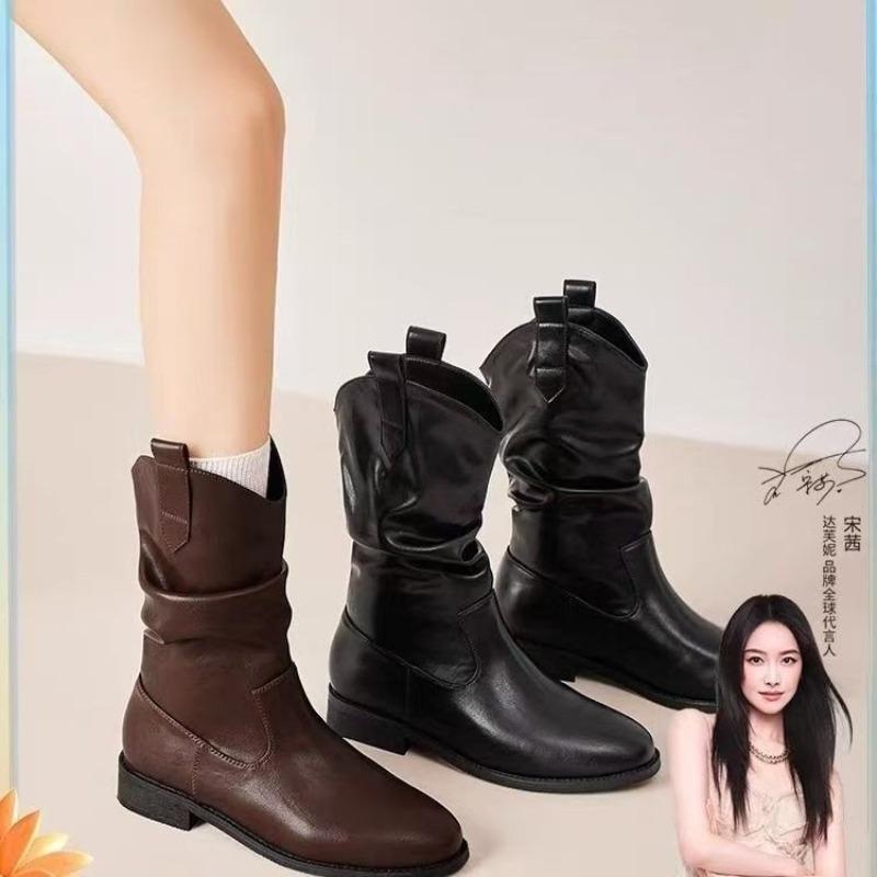 Autumn and winter western cowboy new medium tube autumn knight boots short boots retro pile boots women's comfort