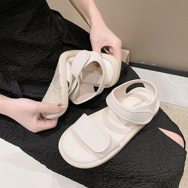 2025 Summer New Flat Sandals Women's Velcro Middle School Students Simple Versatile Women's Casual Sports Sandals Women