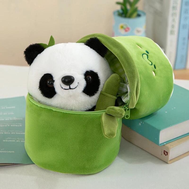 25 40Cm Kawaii Bamboo Tube Panda Set Plush Pillow Doll Toy Cute Plushies Stuffed Animal Soft Hugging Kid Birthday Christmas Gift