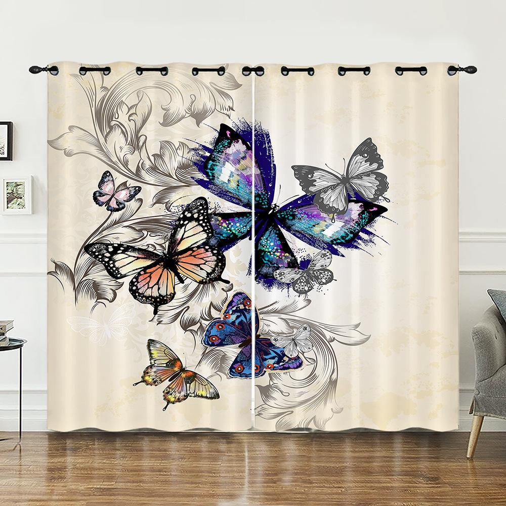Curtain Butterfly Animal Flower Curtain Digital Printing Blackout Curtain No Punching